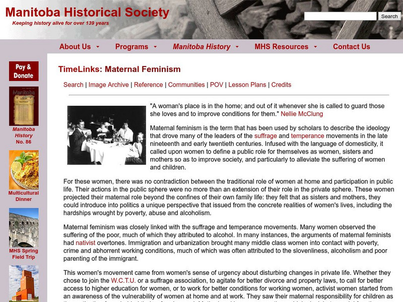 Manitoba Historical Society: Maternal Feminism Website Manitoba Historical Society: Maternal Feminism Website