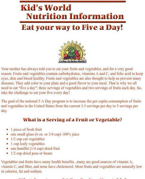 Eat Your Way to Five a Day! Website Eat Your Way to Five a Day! Website