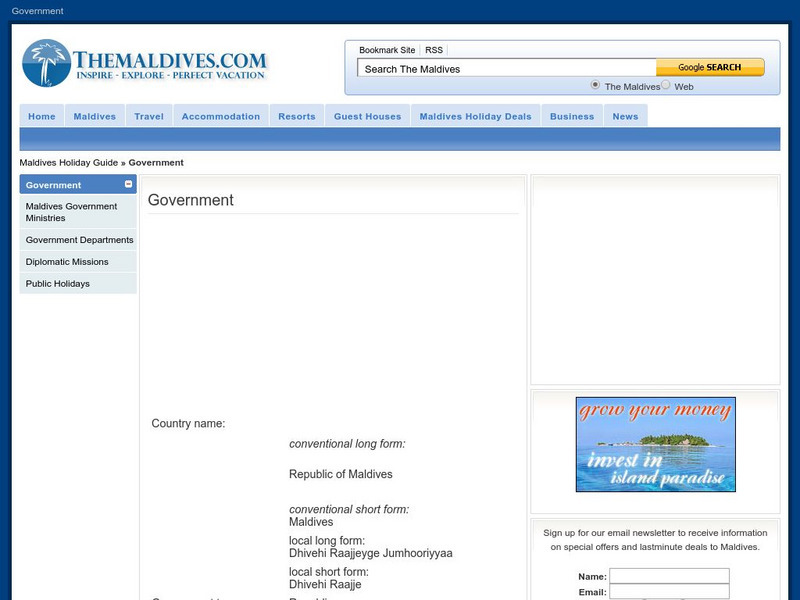 Homepage of the Maldives: Government Handout Homepage of the Maldives: Government Handout