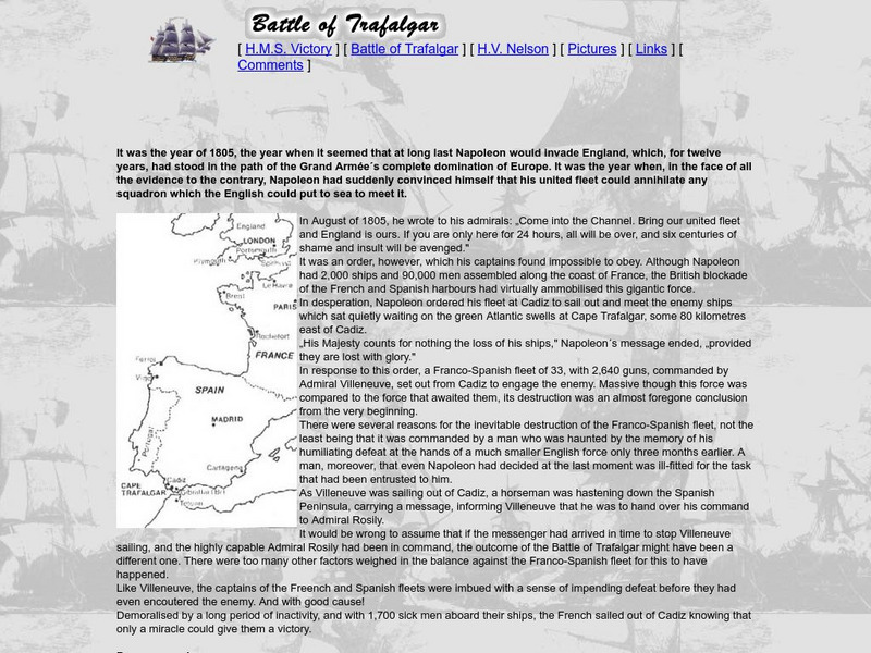 Hms Victory: Battle of Trafalgar Handout Hms Victory: Battle of Trafalgar Handout