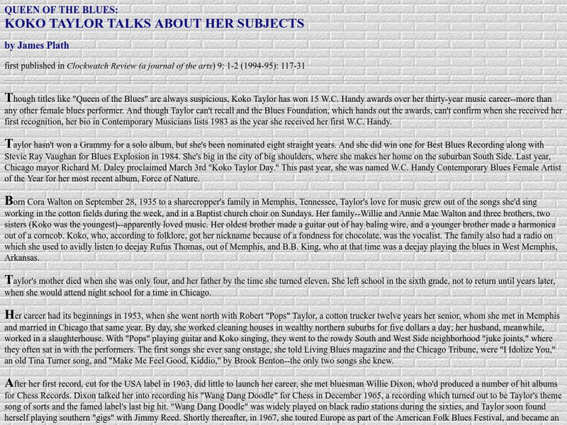 Koko Taylor Talks About Her Subjects Website Koko Taylor Talks About Her Subjects Website