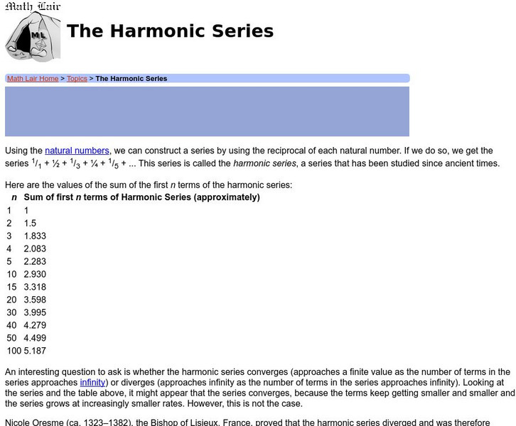Math Lair: The Harmonic Series Handout Math Lair: The Harmonic Series Handout