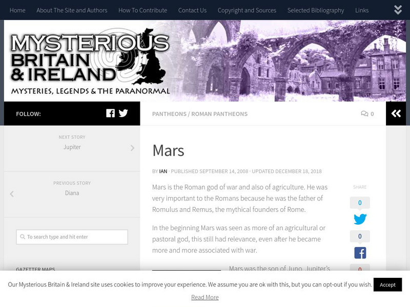 Mysterious Britain and Ireland: Mars, the God of War Handout Mysterious Britain and Ireland: Mars, the God of War Handout