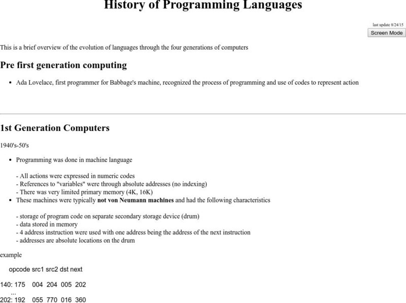 Juniata College: History of Programming Languages Website Juniata College: History of Programming Languages Website