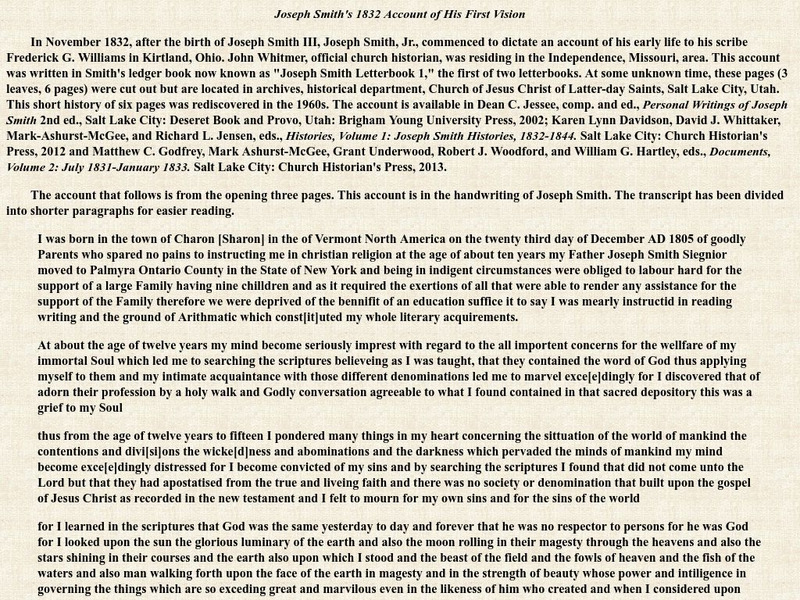 Joseph Smith's 1832 Account of His First Vision Primary