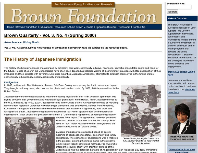 Brown Quarterly: The History of Japanese Immigration in the u.s. Handout
