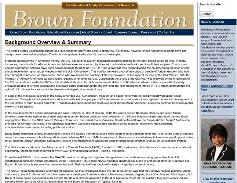Brown vs. the Board of Education of Topeka: Background Handout Brown vs. the Board of Education of Topeka: Background Handout