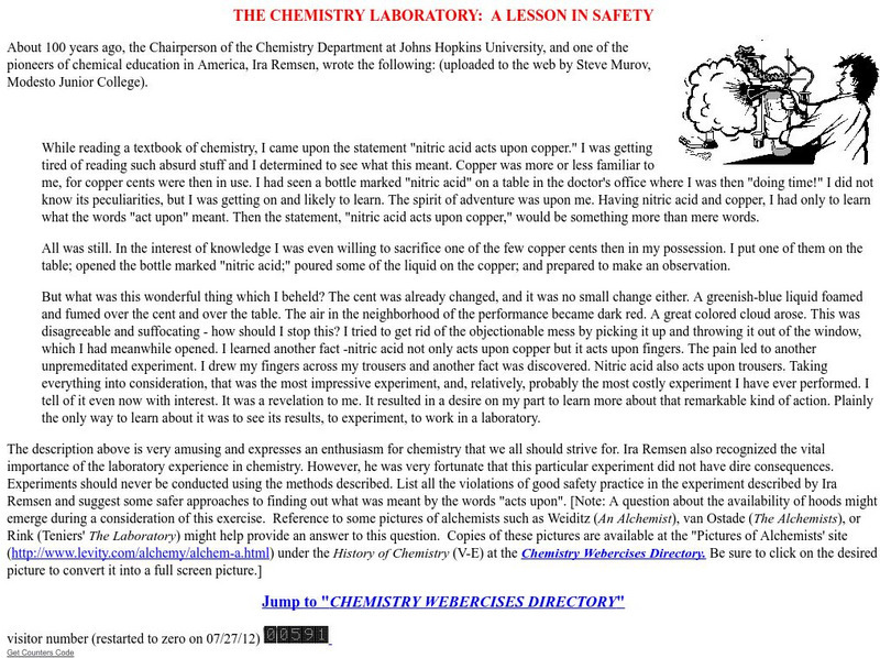 The Chemistry Laboratory: A Lesson in Safety Article The Chemistry Laboratory: A Lesson in Safety Article