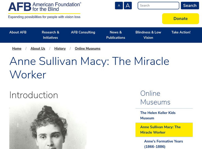 American Foundation for the Blind: Anne Sullivan Macy: Miracle Worker Activity American Foundation for the Blind: Anne Sullivan Macy: Miracle Worker Activity