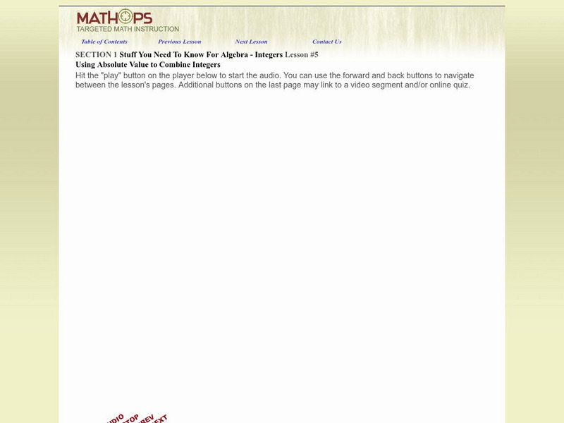 Math Ops: Using Absolute Value to Combine Integers Instructional Video Math Ops: Using Absolute Value to Combine Integers Instructional Video