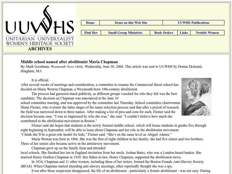Dictionary of Unitarian and Universalist Biography: Maria Weston Chapman Handout Dictionary of Unitarian and Universalist Biography: Maria Weston Chapman Handout