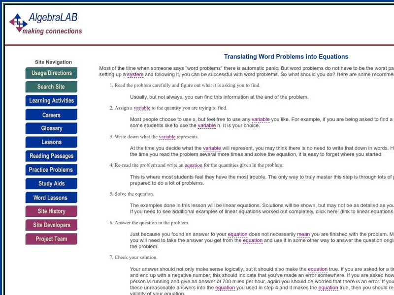 Algebra Lab: Translating Word Problems Into Equations eBook Algebra Lab: Translating Word Problems Into Equations eBook