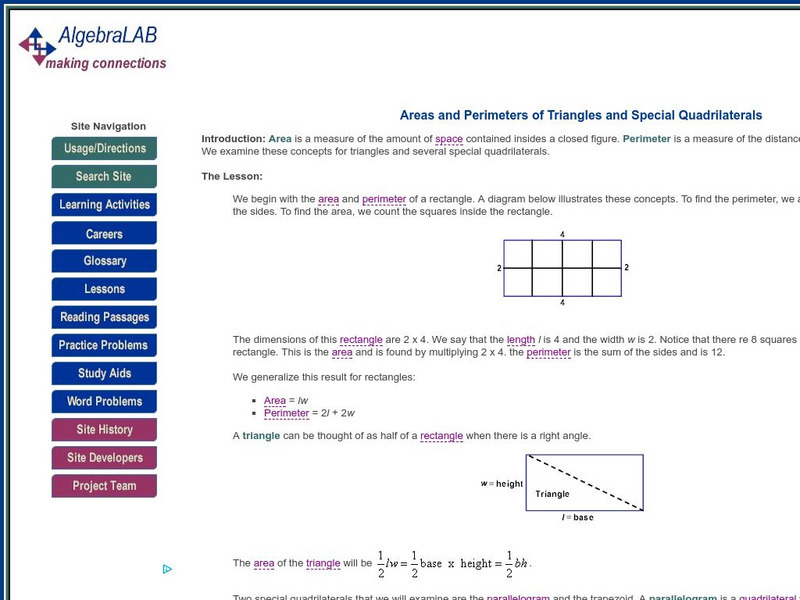 Algebra Lab: Areas and Perimeters of Triangles and Special Quadrilaterals eBook Algebra Lab: Areas and Perimeters of Triangles and Special Quadrilaterals eBook