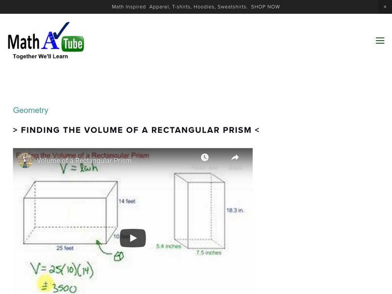 Mathatube: Volume of a Rectangular Prism Instructional Video Mathatube: Volume of a Rectangular Prism Instructional Video