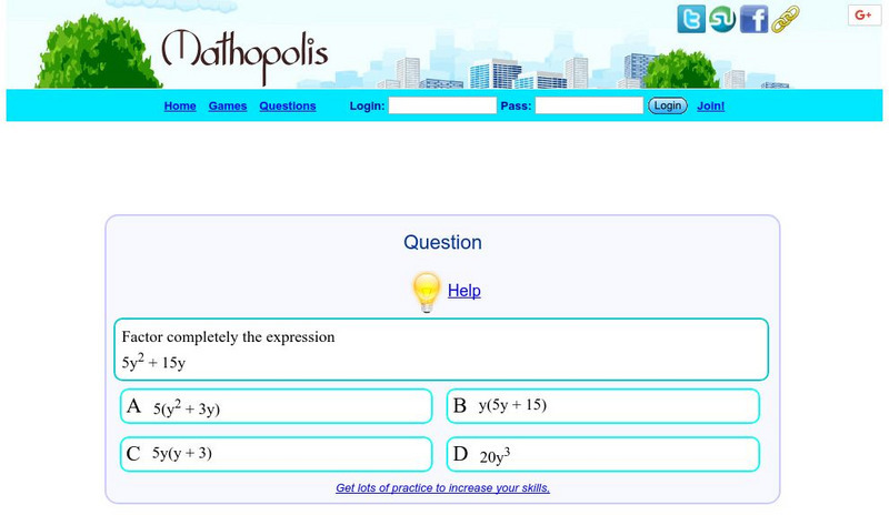 Math Is Fun: Mathopolis: Factoring Quiz Unknown Type Math Is Fun: Mathopolis: Factoring Quiz Unknown Type