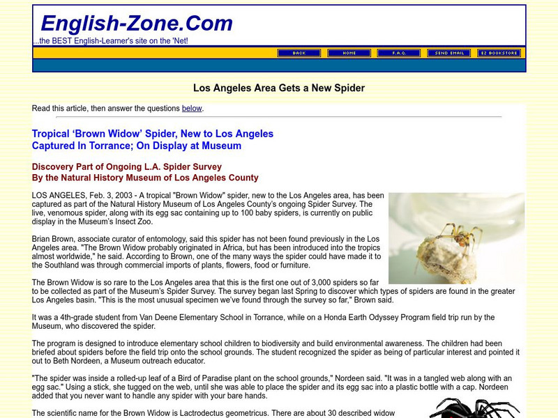 English Zone: Los Angeles Area Gets a New Spider Unit Plan