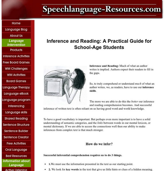 Speech Language Resources: Inference and Reading: A Guide for School Age Students Website