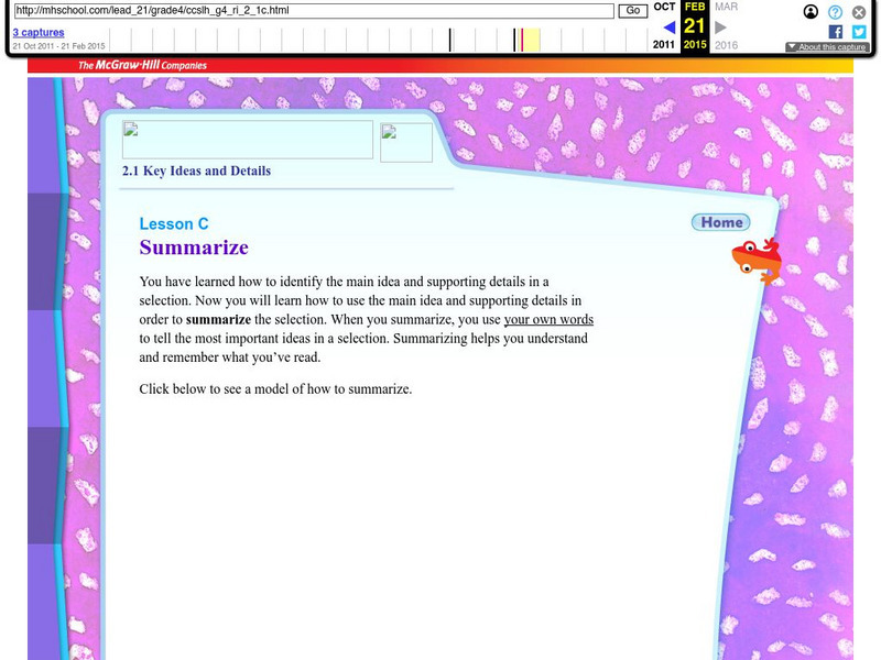 Ccss Literacy E Handbook: Informational Text: Summarize Website