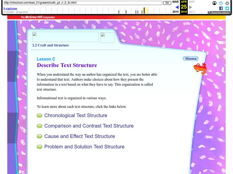 Ccss Literacy E Handbook: Informational Text: Describe Text Structure Website Ccss Literacy E Handbook: Informational Text: Describe Text Structure Website