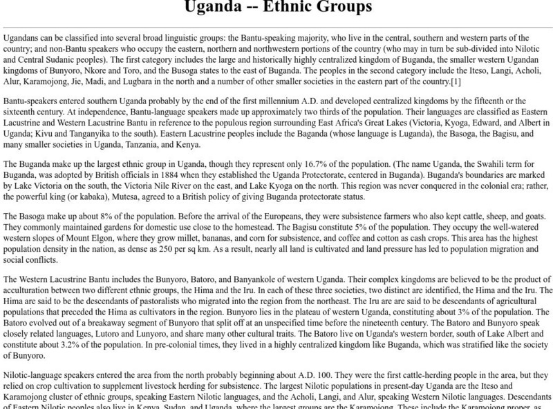 African Studies Center: East Africa Living Encyclopedia: Uganda: Ethnic Groups Handout African Studies Center: East Africa Living Encyclopedia: Uganda: Ethnic Groups Handout
