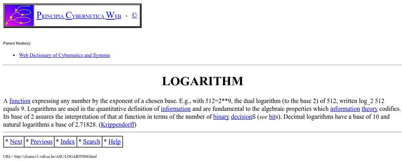 Principia Cybernetica Web: Logarithm Handout Principia Cybernetica Web: Logarithm Handout