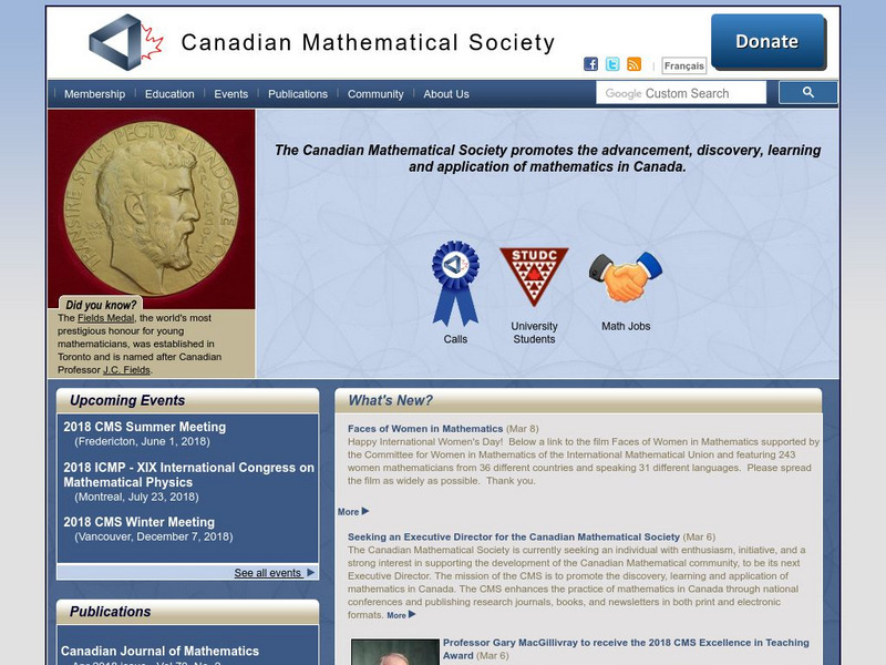 Canadian Mathematical Society Website Canadian Mathematical Society Website