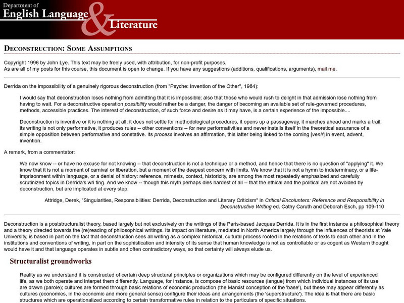 Brock University: Deconstruction Assumptions Website Brock University: Deconstruction Assumptions Website