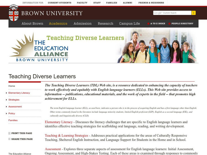 Brown University: Teaching Diverse Learners Website Brown University: Teaching Diverse Learners Website