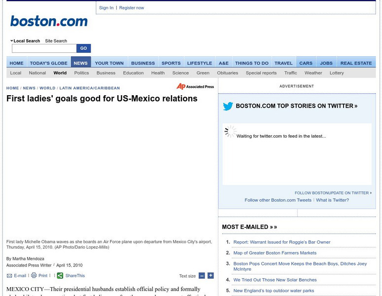 Boston.com: First Ladies' Goals Good for Us Mexico Relations Handout Boston.com: First Ladies' Goals Good for Us Mexico Relations Handout