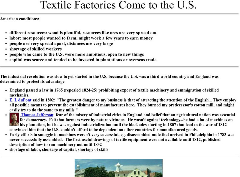 Lecture Notes: Textile Factories Come to the u.s. Website Lecture Notes: Textile Factories Come to the u.s. Website