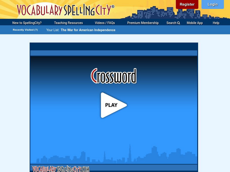 Vocabulary Spelling City: Crossword Interactive