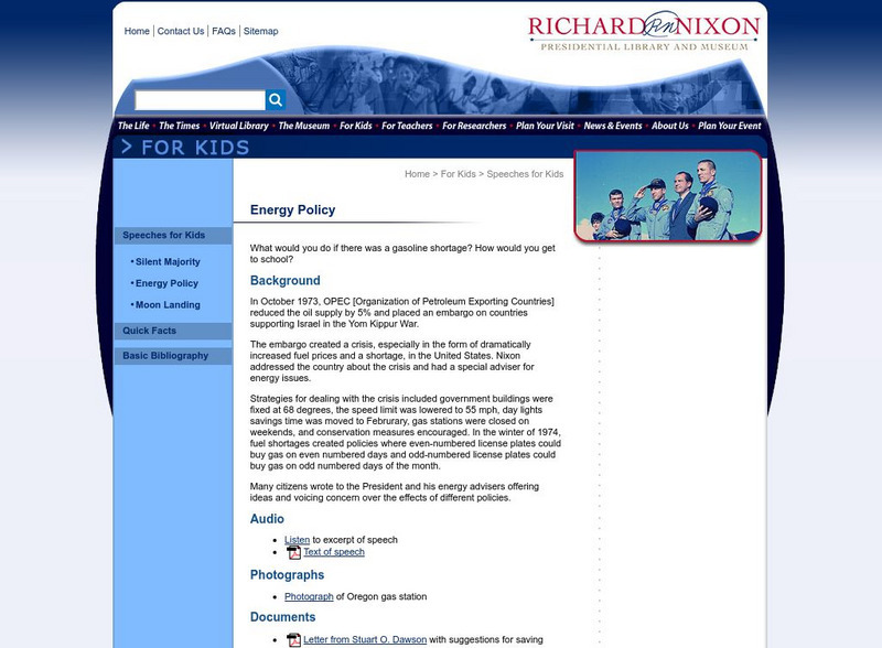 Richard Nixon Presidential Library and Museum: Energy Policy Website Richard Nixon Presidential Library and Museum: Energy Policy Website