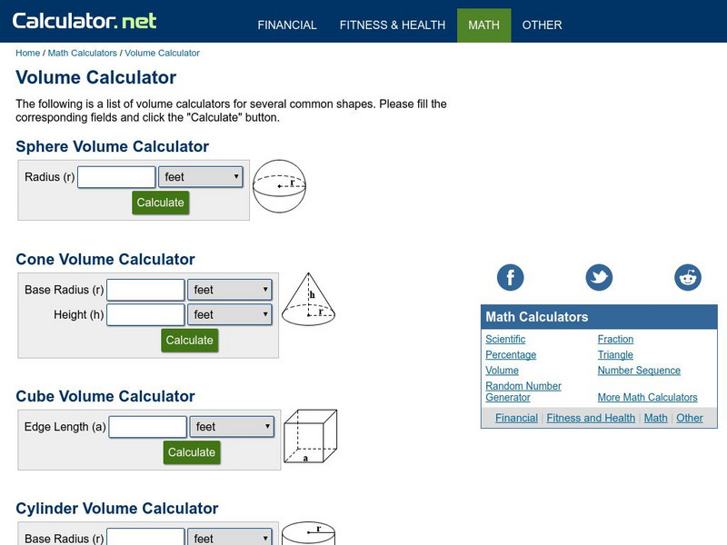Calculator.net: Volume Calculator Interactive