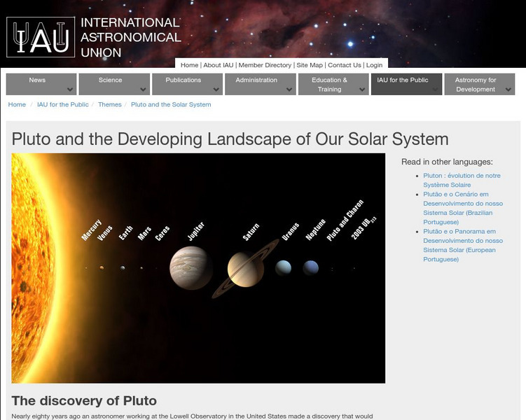 Iau: Pluto and Our Developing Solar System Article Iau: Pluto and Our Developing Solar System Article