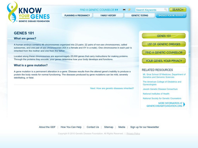 Genetic Disease Foundation: Know Your Genes Website Genetic Disease Foundation: Know Your Genes Website