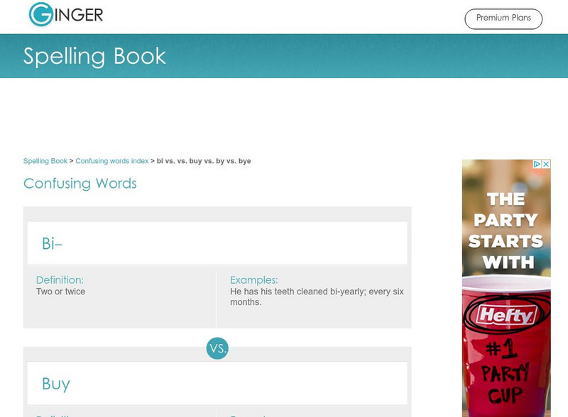 Ginger: Spelling Book: Confusing Words: Bi, Buy, By, Bye Handout Ginger: Spelling Book: Confusing Words: Bi, Buy, By, Bye Handout