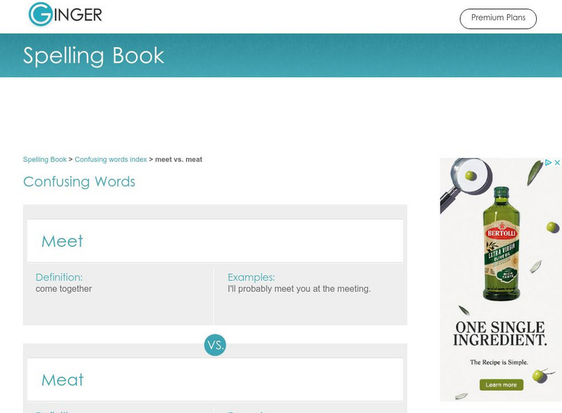 Ginger Software: Confusing Words: Meet vs. Meat Handout