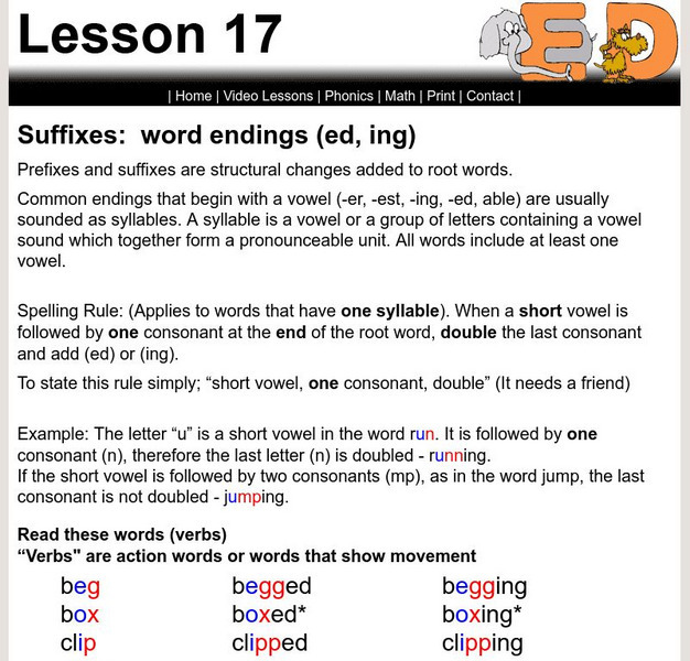 Free Phonics Lessons: Lesson 17 Suffixes Ed, Ing Unknown Type Free Phonics Lessons: Lesson 17 Suffixes Ed, Ing Unknown Type