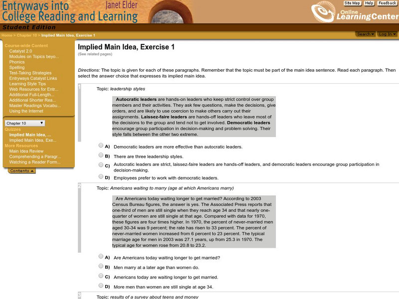 Mc Graw Hill Global Education: Implied Main Idea, Exercise 1 Unknown Type Mc Graw Hill Global Education: Implied Main Idea, Exercise 1 Unknown Type