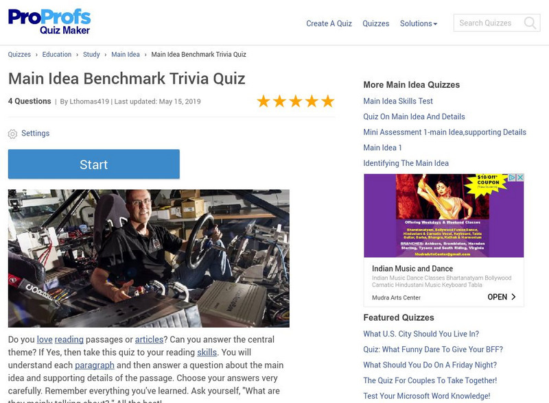Pro Profs: Main Idea Benchmark Unknown Type Pro Profs: Main Idea Benchmark Unknown Type