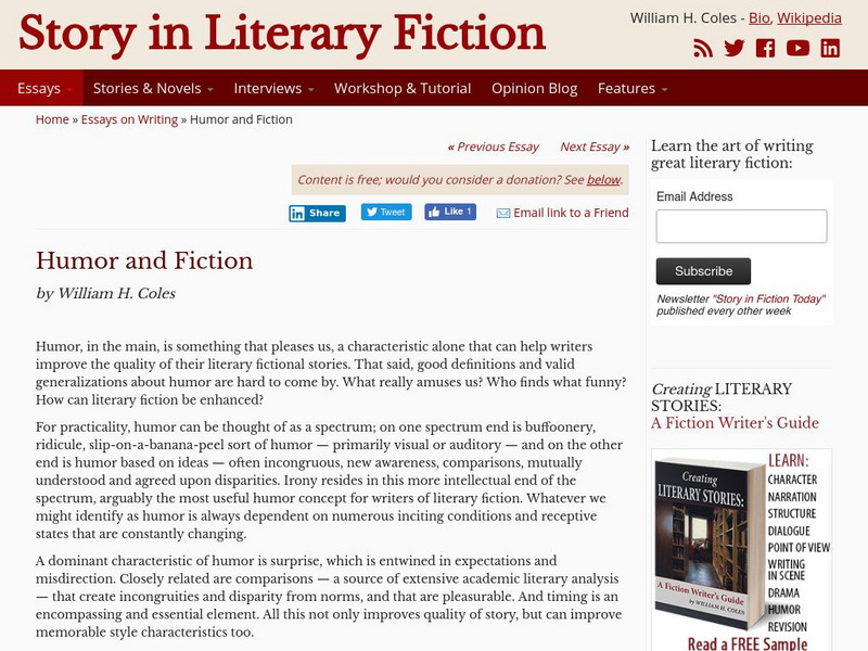 Story in Literary Fiction: Humor and Fiction Article Story in Literary Fiction: Humor and Fiction Article