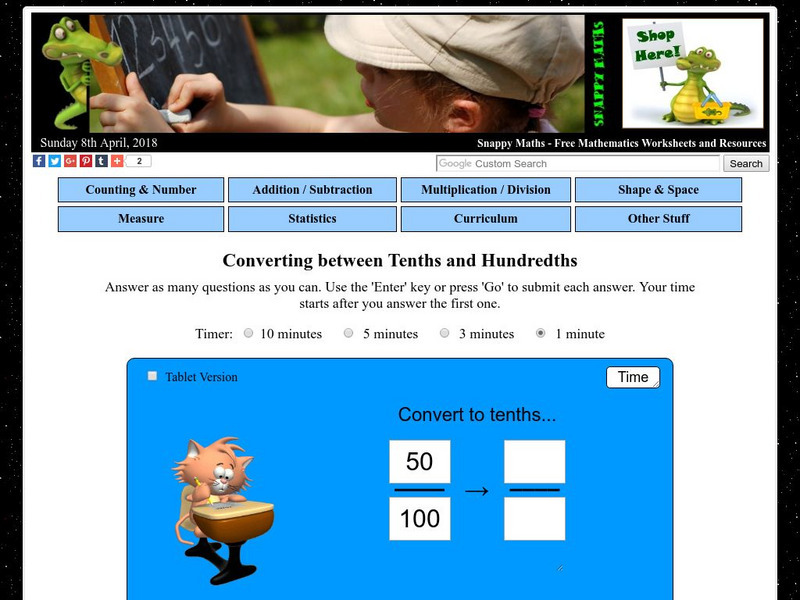 Snappy Maths: Converting Between Tenths and Hundredths Interactive