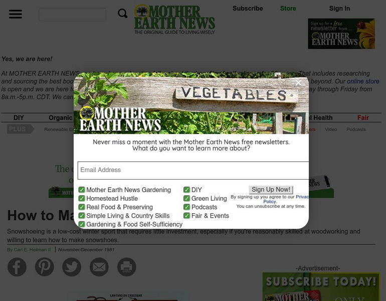 Mother Earth News: How to Make Snowshoes Website