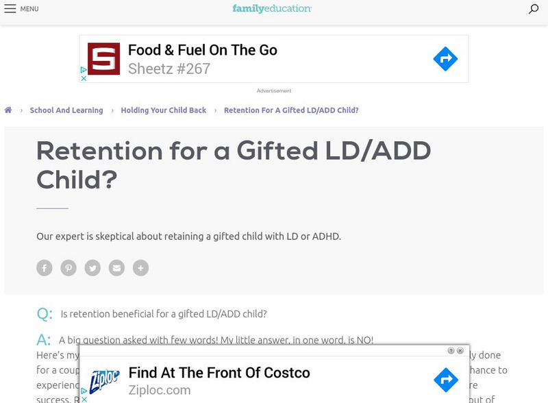 Family Education: Is Retention Beneficial for a Gifted Ld/add Child? Professional Doc Family Education: Is Retention Beneficial for a Gifted Ld/add Child? Professional Doc