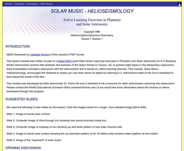 Solar Music Helioseismology Lesson Plan Solar Music Helioseismology Lesson Plan