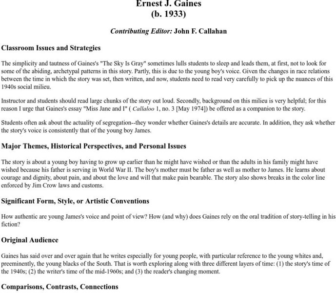 Ernest J. Gaines in the Classroom Unit Plan