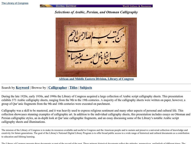 Loc: Arabic, Persian, and Ottoman Calligraphy Activity Loc: Arabic, Persian, and Ottoman Calligraphy Activity