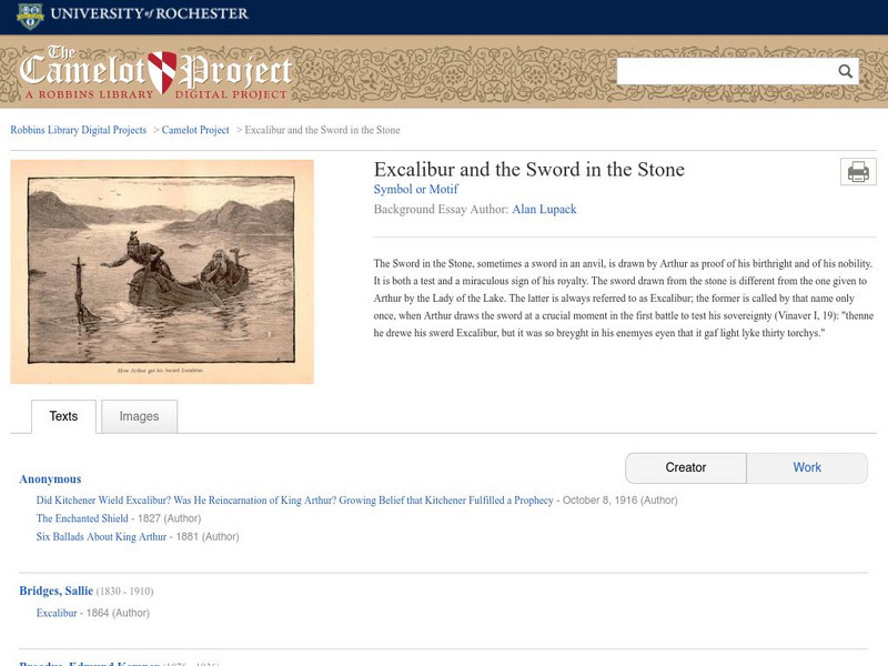 Rochester: The Camelot Project: Excalibur and the Sword in the Stone Article Rochester: The Camelot Project: Excalibur and the Sword in the Stone Article