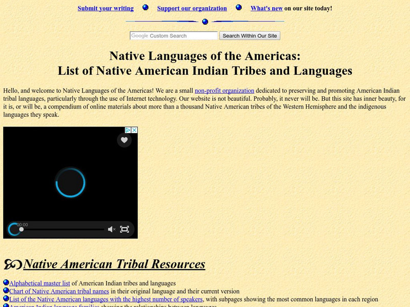 Native Languages of the Americas: Tribes and Languages Website