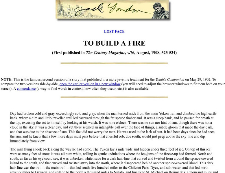 Jack London: Lost Face: To Build a Fire Primary Jack London: Lost Face: To Build a Fire Primary